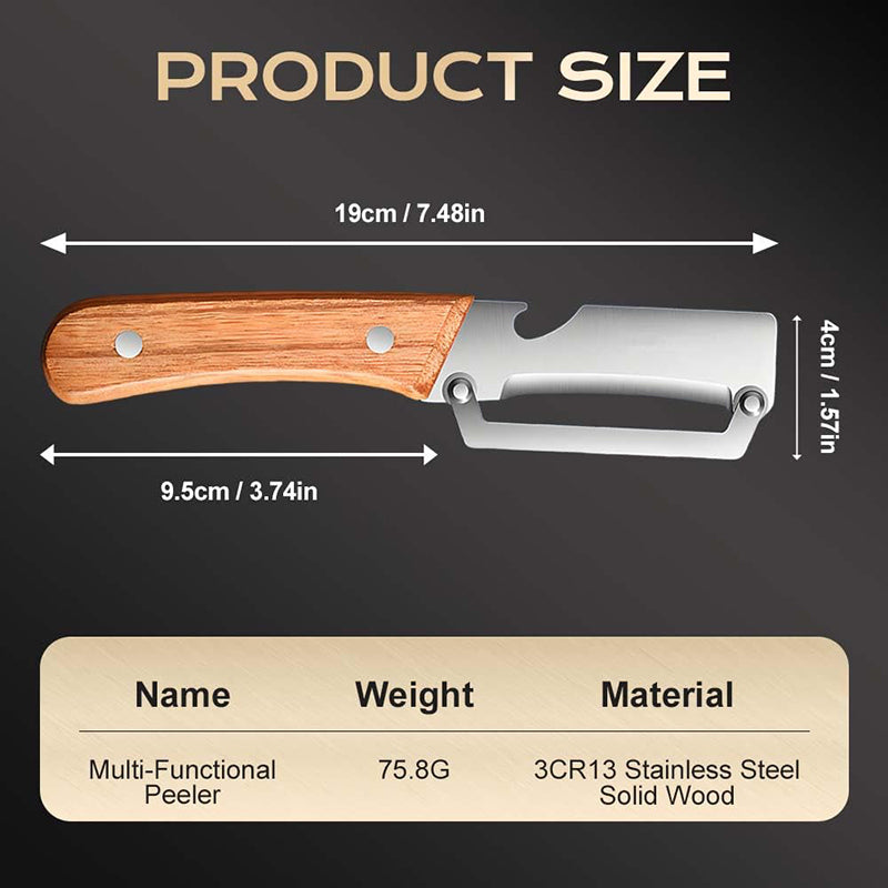 Ergonomic Wooden Vegetable Peeler for Kitchen, Multi-Functional Fruit & Veggie Peeler, Julienne Cutter for Carrot