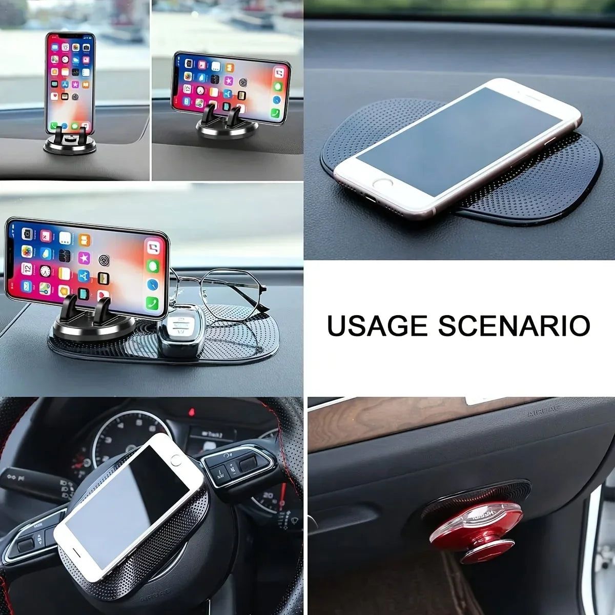 Sticky Dash Pad, Silicone Car Non-Slip Mat, Anti-Slip Mobile Holder, Dashboard Adhesive, Black