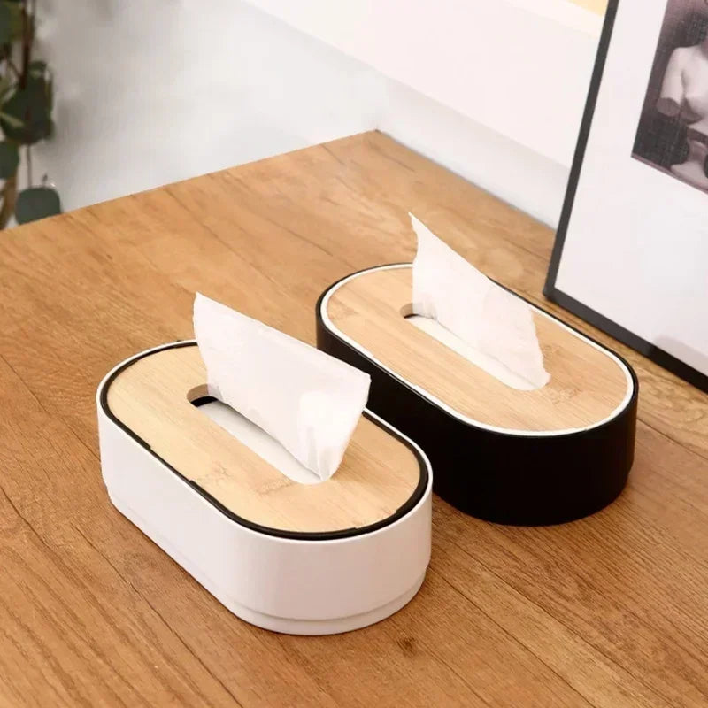 Bamboo tissue box holder, toilet paper box napkin holder case, tissue paper dispenser storage box for home