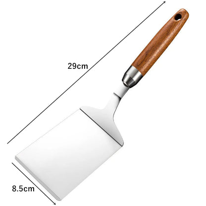 Stainless Steel Square Head Steak Cooking Spatula Pizza Shovel Pancake Beef Turner Scraper Wood Han 6