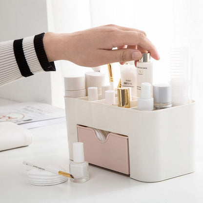 Makeup Organizer Storage Box with Drawer, Acrylic Plastic Lipstick Organizer, Brush Holder, Cotton Swab Stick Storage
