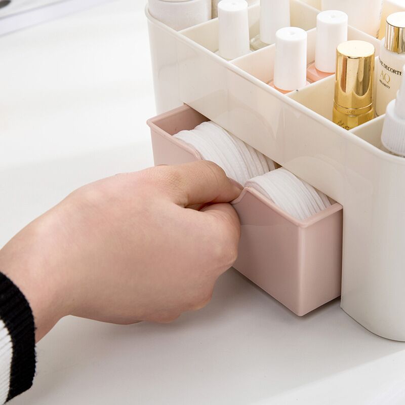 Makeup Organizer Storage Box With Drawer Acrylic Plastic Lipstick Organizer Brush Holder Cotton Swa 3