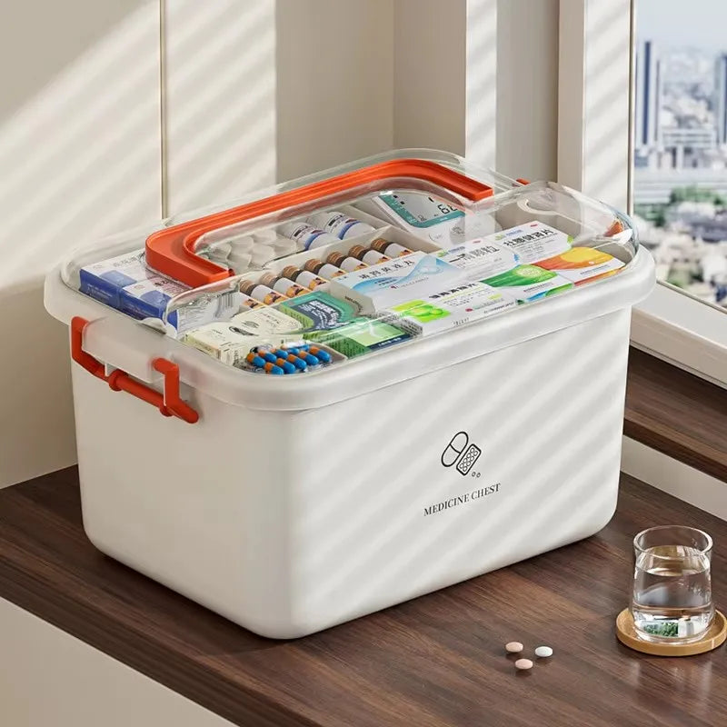 Large Capacity Medicine Box, Portable First Aid Medical Kit, Multi-layer Drug Storage Case for Family Emergency