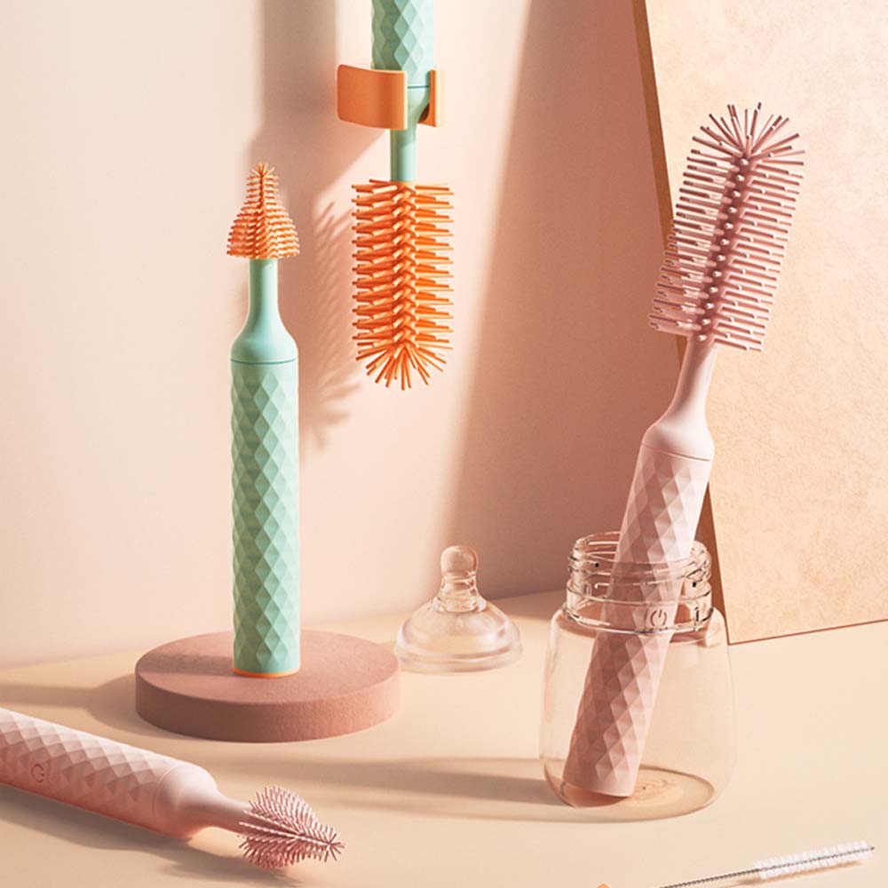 Rotating Baby Pacifier Cleaning Brush Set, Electric Silicone Bottle Brush with Lithium Battery
