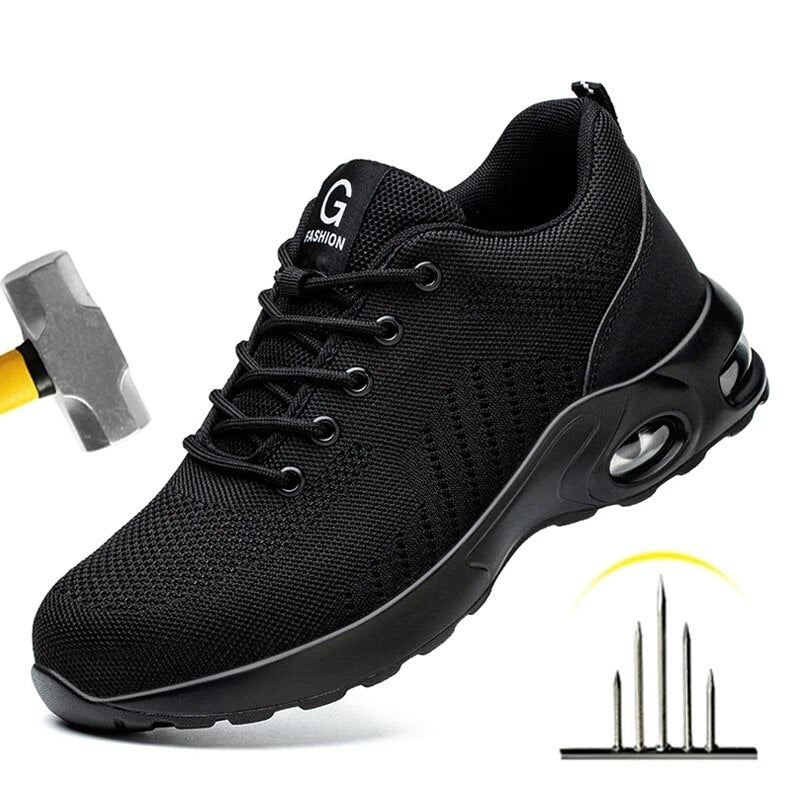 Steel Toe Work Safety Shoes for Men and Women, Breathable Air Cushion Anti-puncture Protective Sneakers