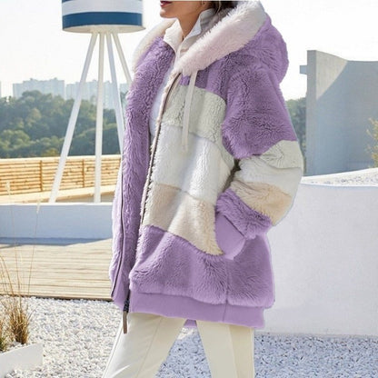 Oversized Jacket For Women Hooded Plush Pocket Autumn Winter Outerwear Street Wear Loose Lady Coat 7