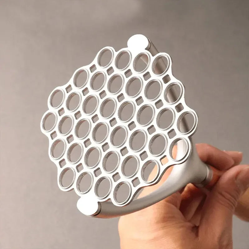 Manual Potato Masher Tool, Aluminum Meat Press with Wood Handle, Garlic Crusher Gadget