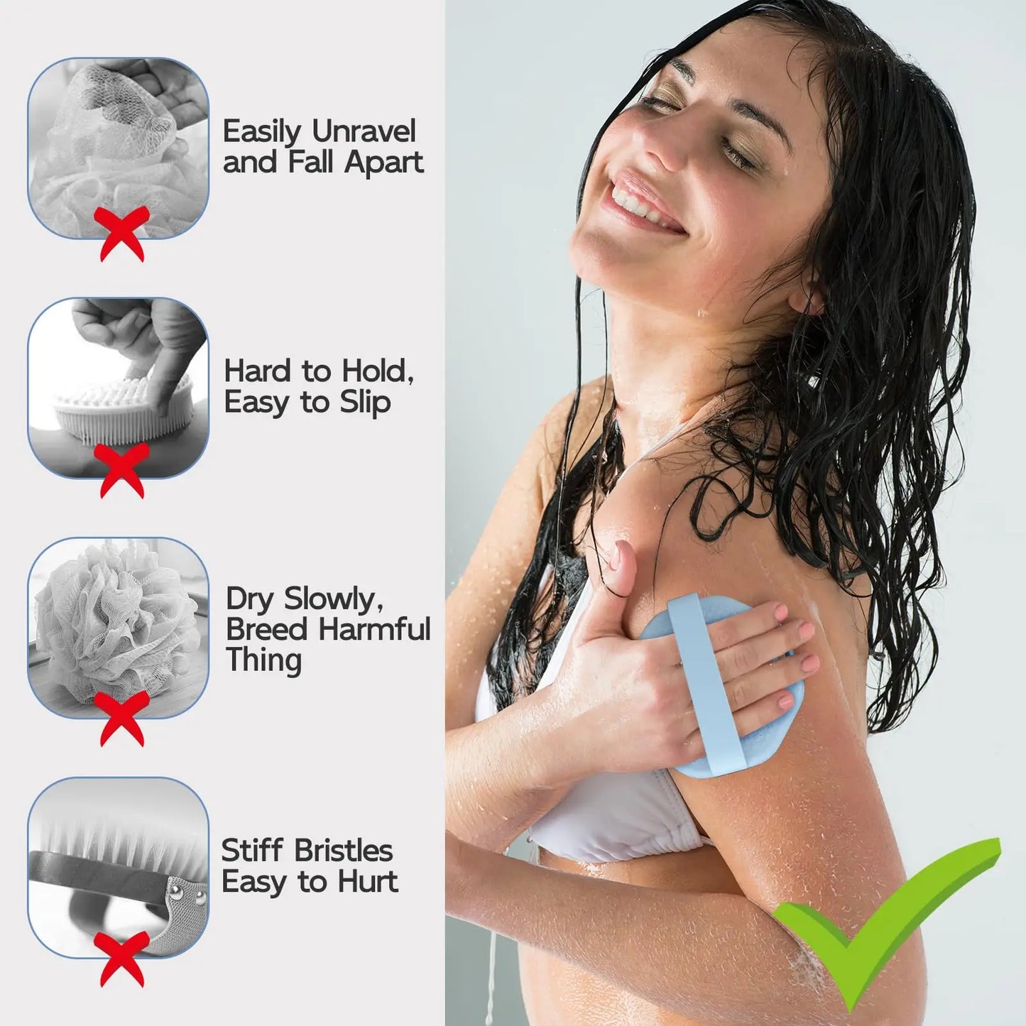 Exfoliating Shower Scrubber Silicone Body Scrubber With NonSlip Hand Strap Shower Body Buffer For S 4