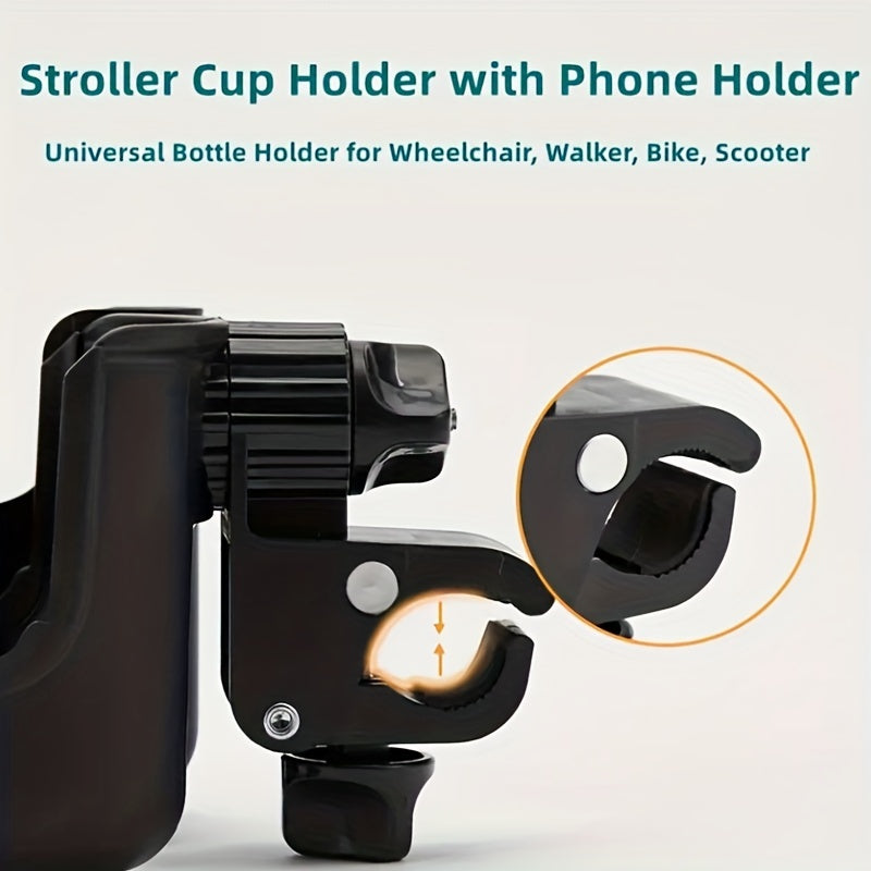 Universal Bottle Holder for Strollers, Water Cup Holder with Phone Holder, Wheelchair Accessories for Convenience