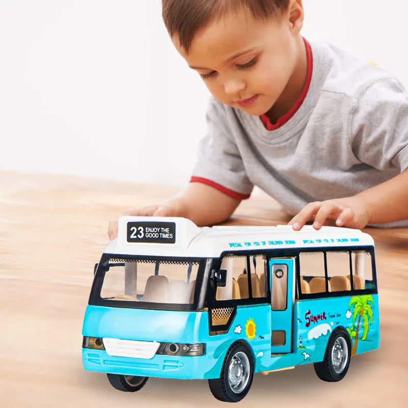 Pull Back City Bus Toy For Toddlers Boys And Girls Light Up  Sound Feature Openable Doors Fun Play  1