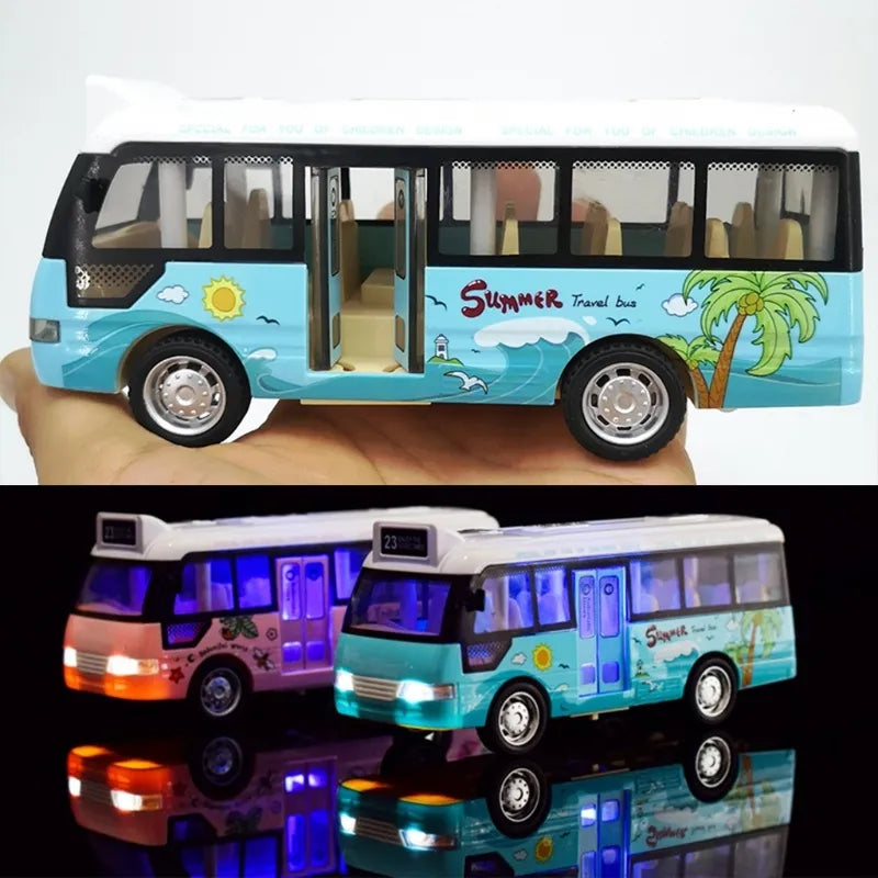 Pull Back City Bus Toy For Toddlers Boys And Girls Light Up  Sound Feature Openable Doors Fun Play  2