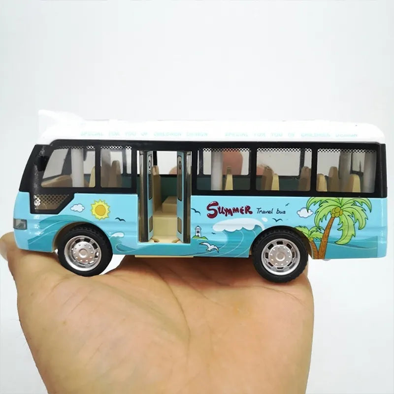 Pull Back City Bus Toy For Toddlers Boys And Girls Light Up  Sound Feature Openable Doors Fun Play  3