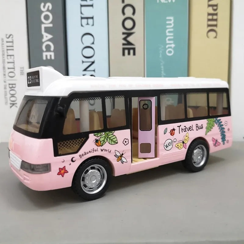 Pull Back City Bus Toy For Toddlers Boys And Girls Light Up  Sound Feature Openable Doors Fun Play  4