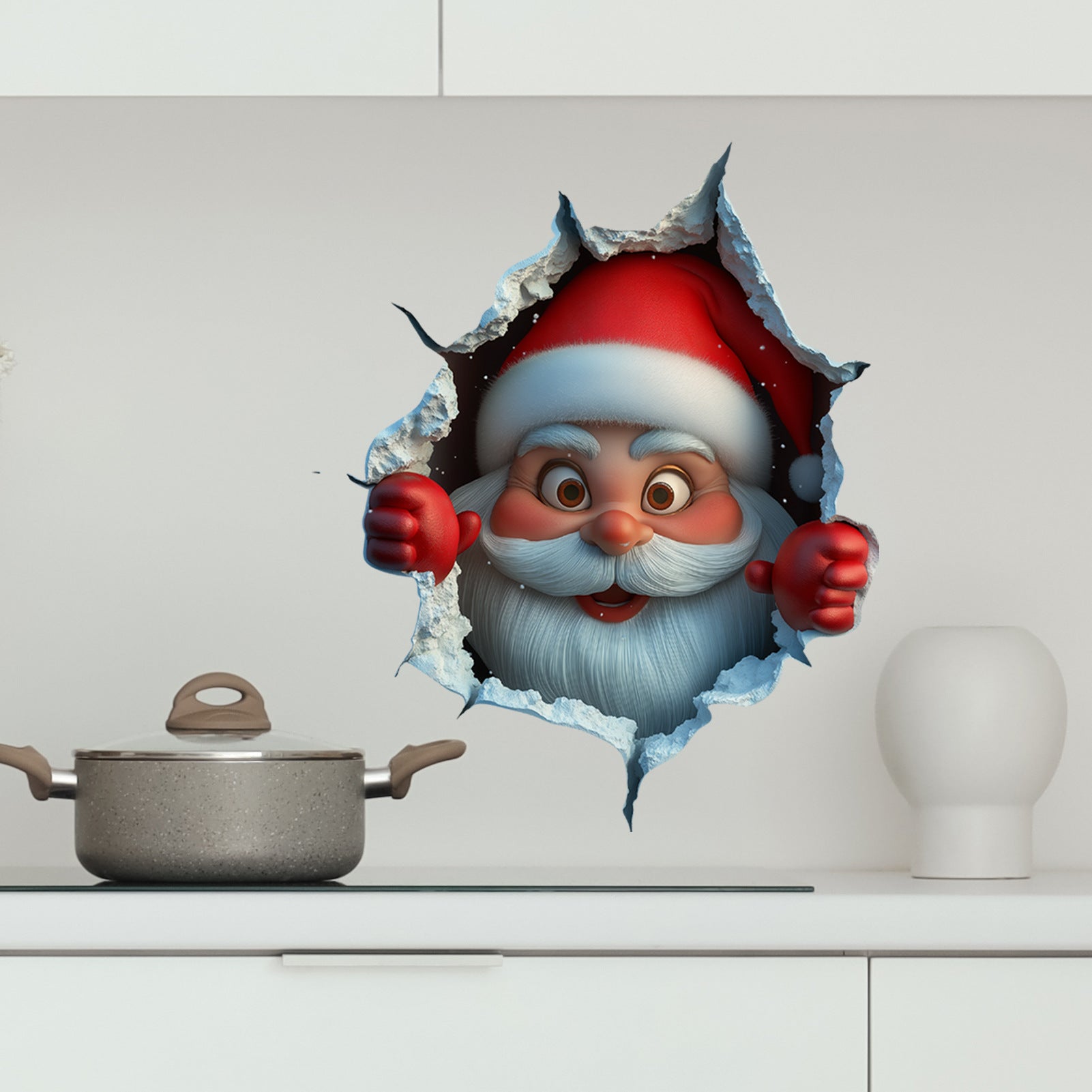 Vinyl Santa Claus Break-Through Wall Decal, Christmas Wall Stickers with Elk Deer Holiday Home Decoration