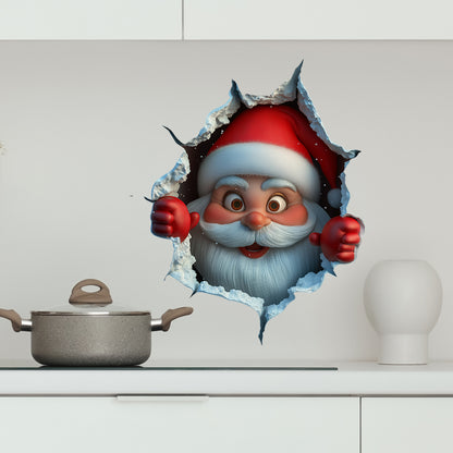 Vinyl Santa Claus Break-Through Wall Decal, Christmas Wall Stickers with Elk Deer Holiday Home Decoration