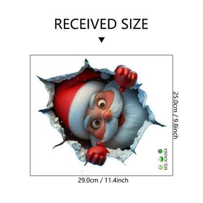 Vinyl Santa Claus Break-Through Wall Decal, Christmas Wall Stickers with Elk Deer Holiday Home Decoration