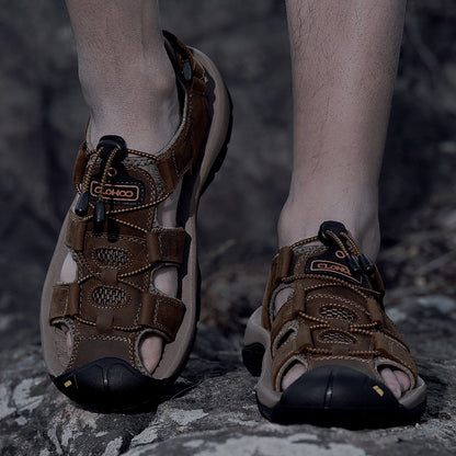 Mens Sandals Leather Casual Beach Shoes Handmade Thick Bottom Rubber SlipOn Breathable Upgraded Ver 1
