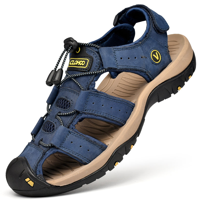 Mens Sandals Leather Casual Beach Shoes Handmade Thick Bottom Rubber SlipOn Breathable Upgraded Ver 3