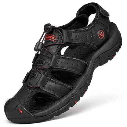 Mens Sandals Leather Casual Beach Shoes Handmade Thick Bottom Rubber SlipOn Breathable Upgraded Ver 4