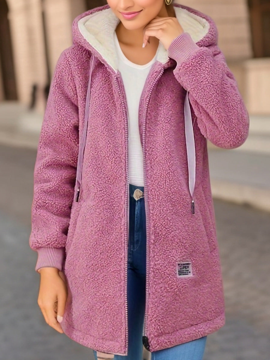 Thickened Fleecelined Sweatshirt Womens Hooded Top Cardigan Winter Trendy New Style Lamb Wool Jacke 2