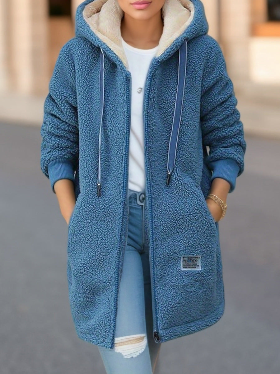 Thickened Fleecelined Sweatshirt Womens Hooded Top Cardigan Winter Trendy New Style Lamb Wool Jacke 1