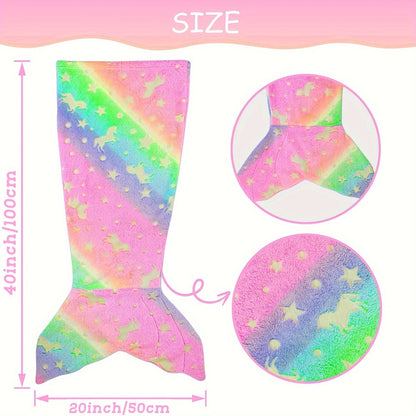 Super Soft Glow In The Dark Flannel Mermaid Tail Blanket Cartoon Rainbow Unicorn Design Perfect Gif 5
