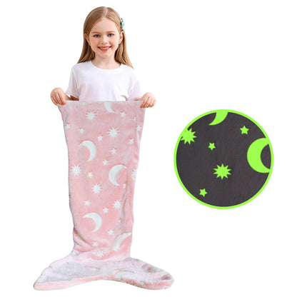 Super Soft Glow In The Dark Flannel Mermaid Tail Blanket Cartoon Rainbow Unicorn Design Perfect Gif 6