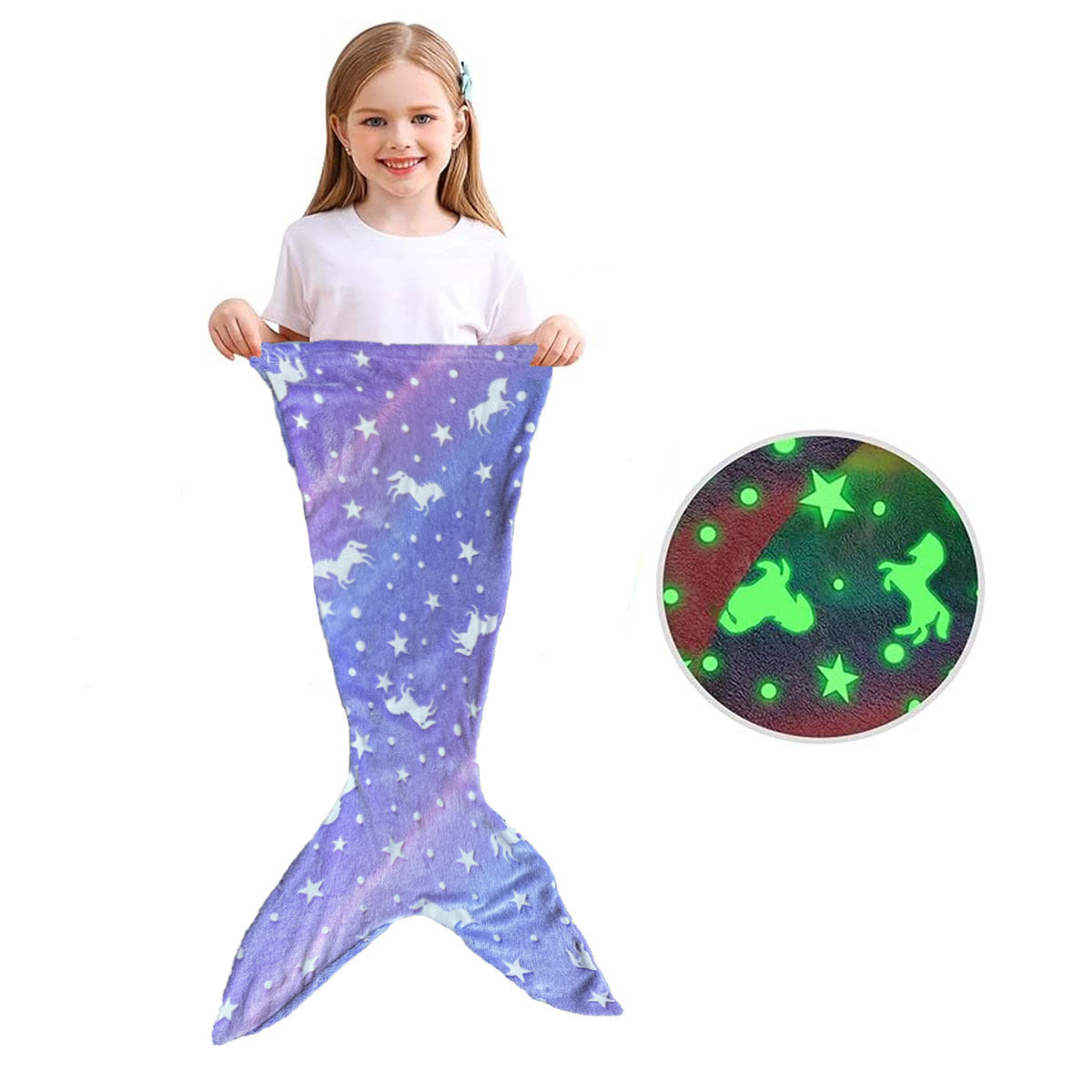 Super Soft Glow In The Dark Flannel Mermaid Tail Blanket Cartoon Rainbow Unicorn Design Perfect Gif 8