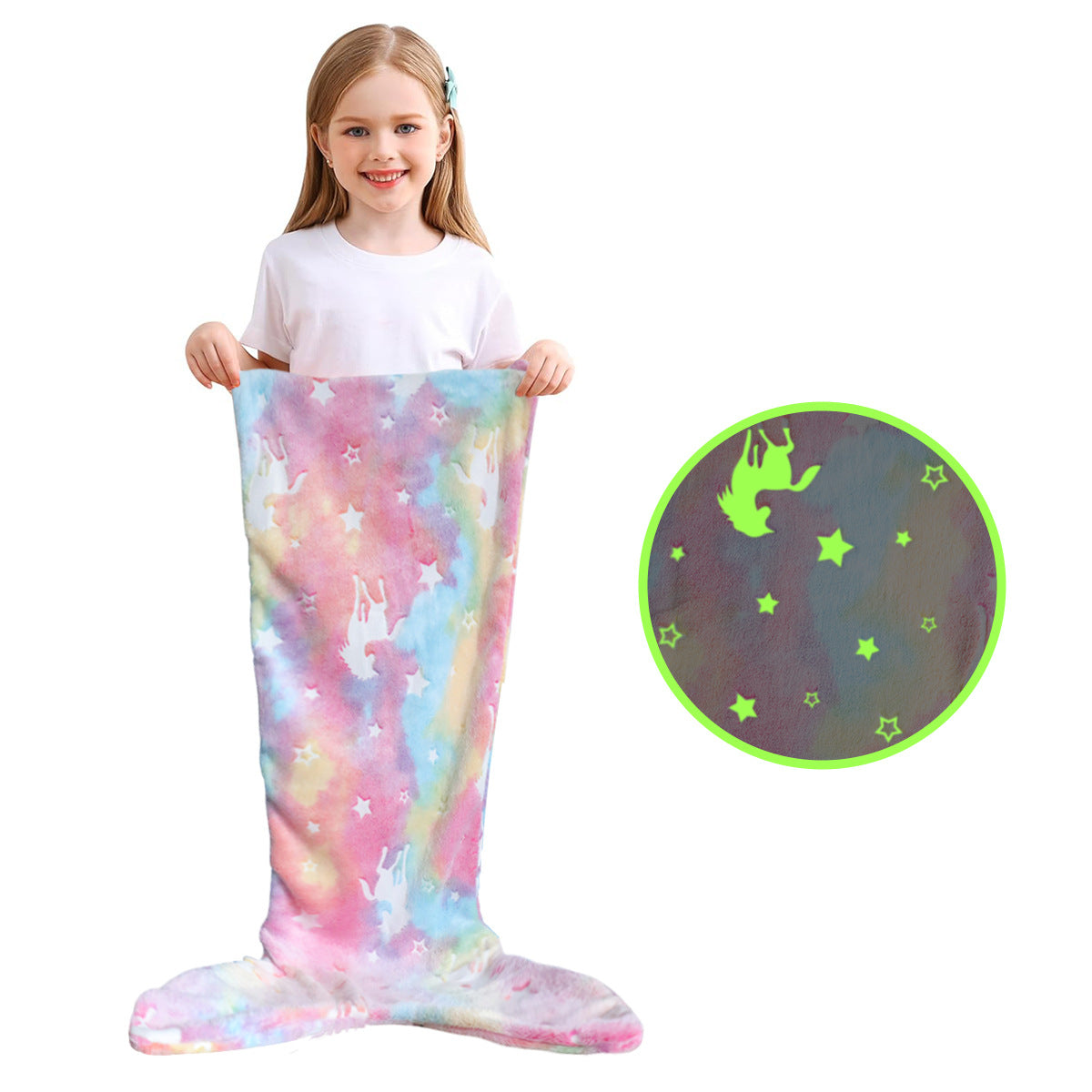 Super Soft Glow In The Dark Flannel Mermaid Tail Blanket Cartoon Rainbow Unicorn Design Perfect Gif 9