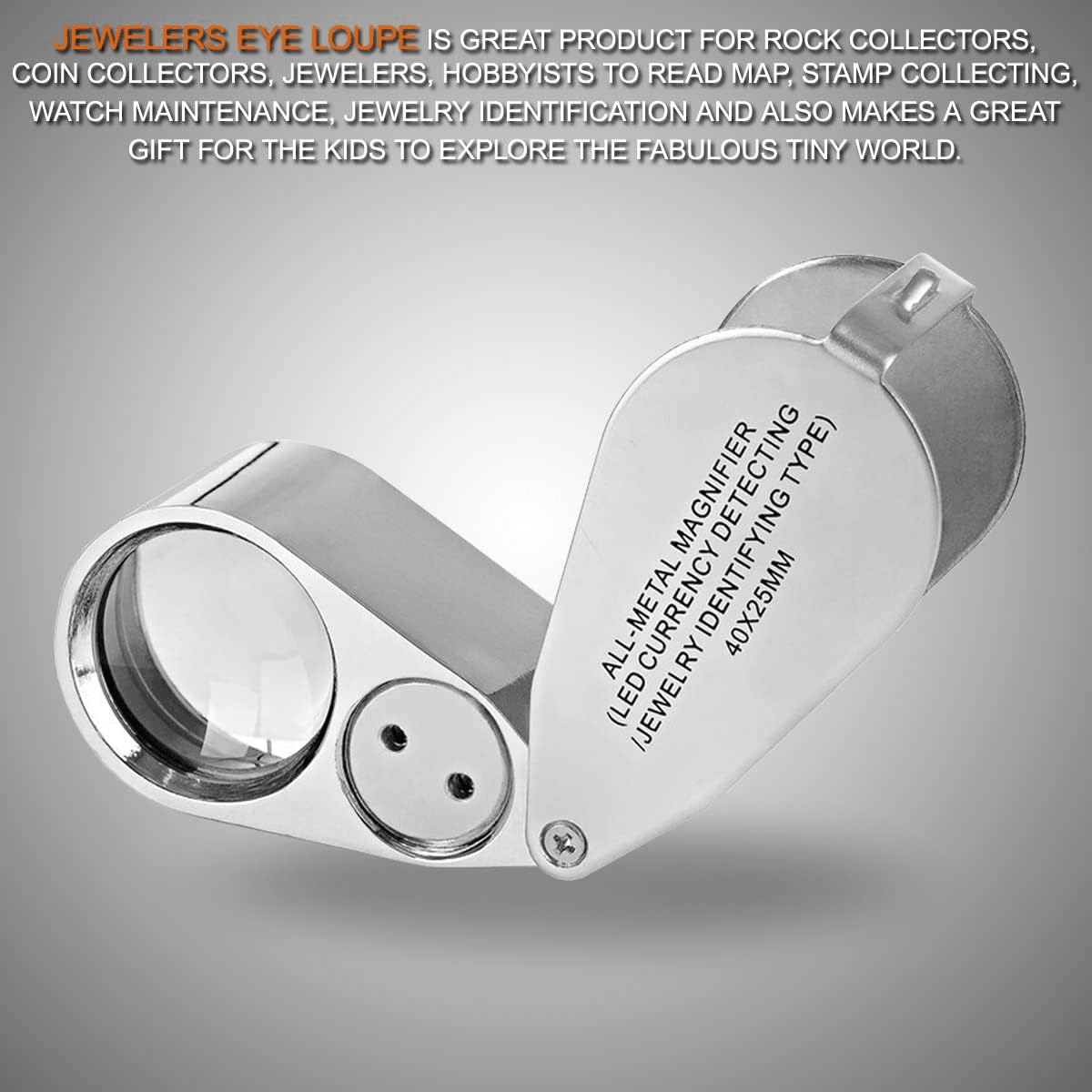 40X Jewelers Loupe Magnifier With LED And UV Light  Metal Folding Magnifying Glass For Coins Jewelr 7