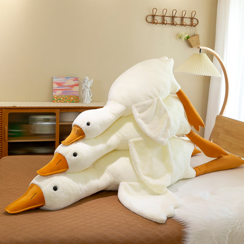 Lovely Big White Goose Throw Pillow Plush Toy Big Goose Doll Sleep On Bed 1