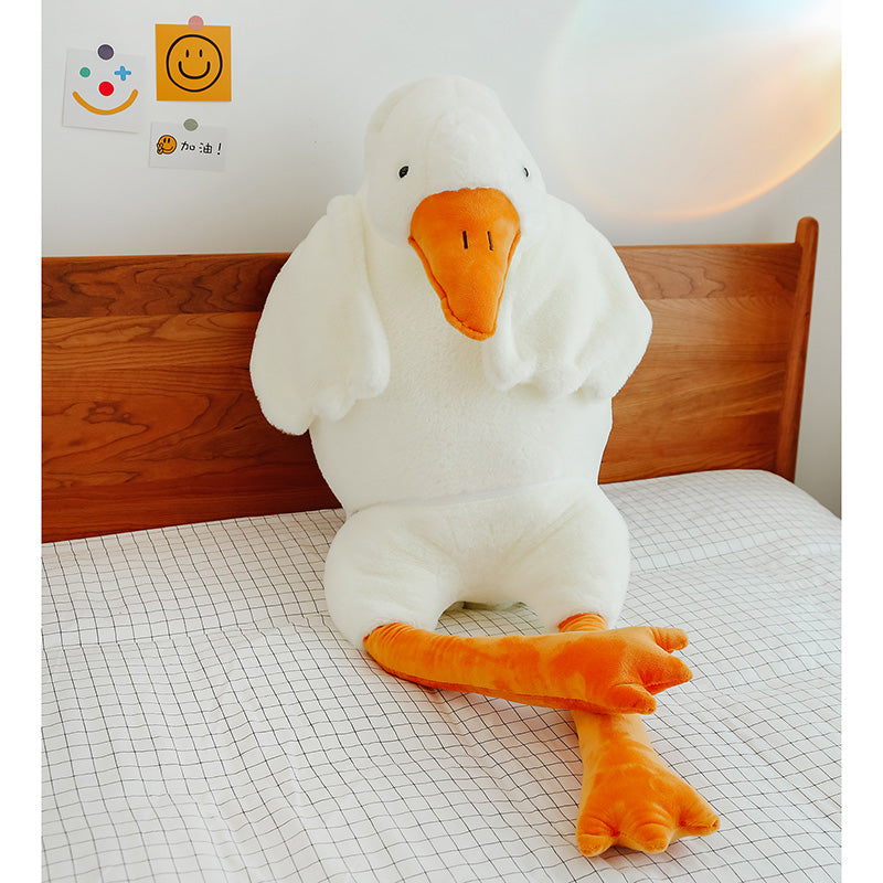 Lovely Big White Goose Throw Pillow Plush Toy Big Goose Doll Sleep On Bed 2