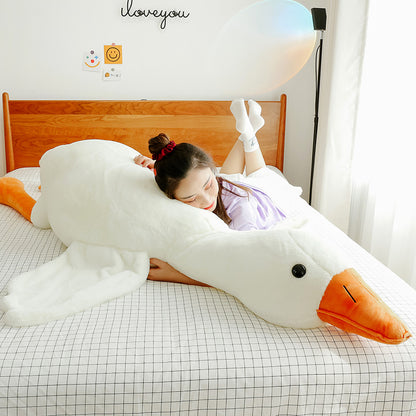 Lovely Big White Goose Throw Pillow Plush Toy Big Goose Doll Sleep On Bed 3