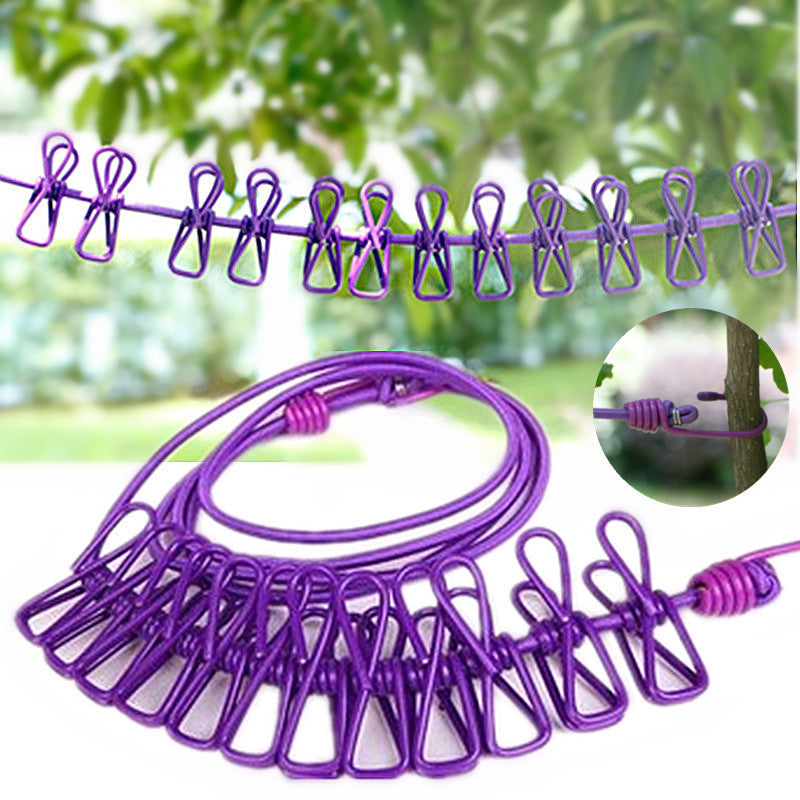 Portable Clothesline with Clips, Retractable Laundry Dryer, Outdoor Drying Rack for Clothes, Cloth Hanging Line