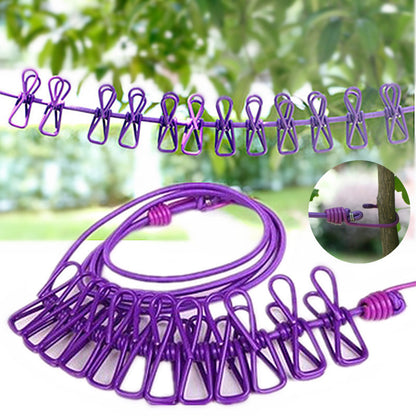 Portable Clothesline with Clips, Retractable Laundry Dryer, Outdoor Drying Rack for Clothes, Cloth Hanging Line