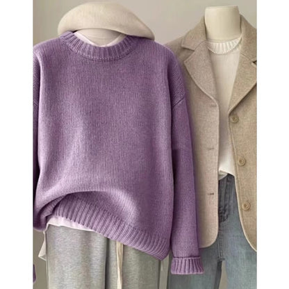 Soft Waxy Round Neck Cashmere Sweater Women's Loose Autumn Winter Short Base Sweater