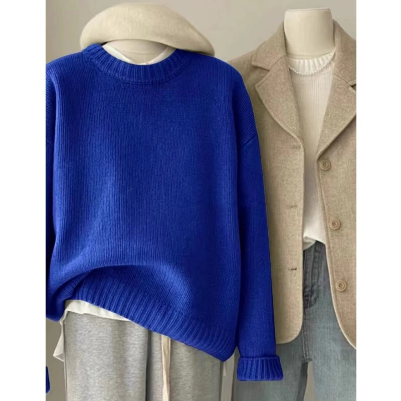 Soft Waxy Round Neck Cashmere Sweater Womens Loose Autumn Winter Short Base Sweater 3
