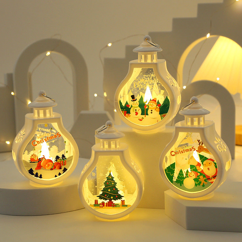 Elk Christmas Gift Light Snowman Santa Claus Portable Candle Holder Wind Lamp Table Lamp 2