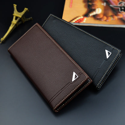 Men's Long Wallet, Multi Card Slim Design, Litchi Pattern Soft Leather, Large Capacity Fashion Suit Bag