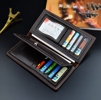Men's Long Wallet, Multi Card Slim Design, Litchi Pattern Soft Leather, Large Capacity Fashion Suit Bag