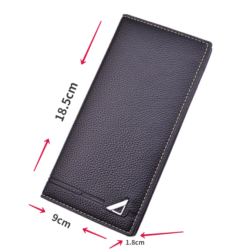 Men's Long Wallet, Multi Card Slim Design, Litchi Pattern Soft Leather, Large Capacity Fashion Suit Bag
