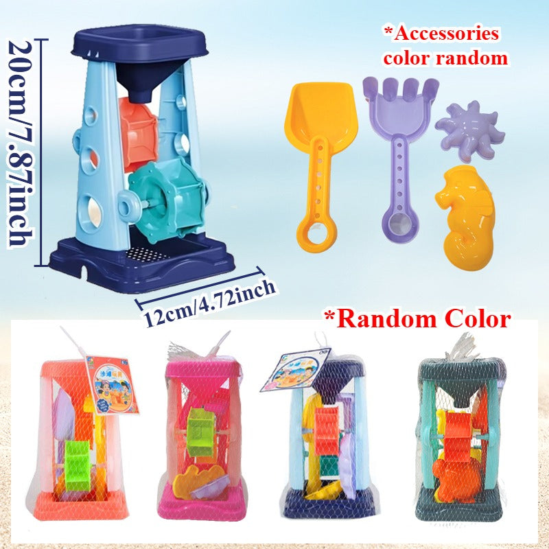 Outdoor Sandbox Beach Toy Set Kids Sand Wheel Bucket Rake Shovel Cute Sailboat Hourglass Molds 2