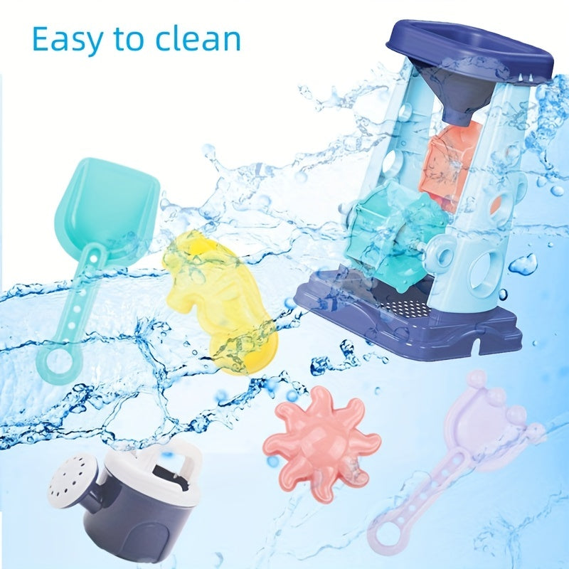 Outdoor Sandbox Beach Toy Set Kids Sand Wheel Bucket Rake Shovel Cute Sailboat Hourglass Molds 4