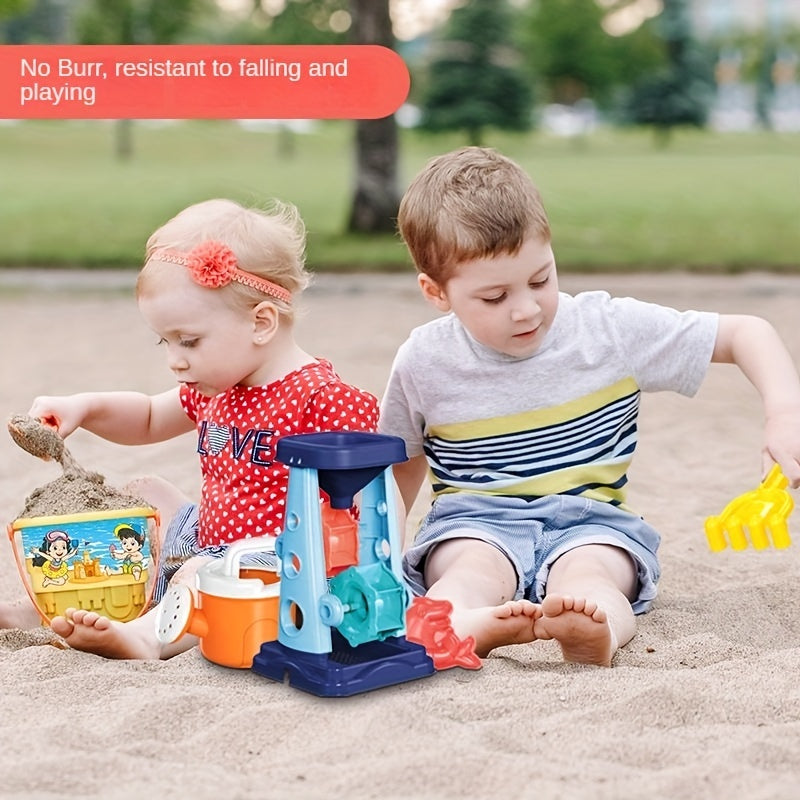 Outdoor Sandbox Beach Toy Set Kids Sand Wheel Bucket Rake Shovel Cute Sailboat Hourglass Molds 5
