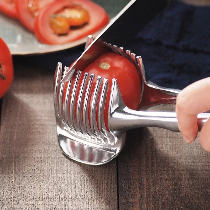 Stainless Steel Onion Holder Potato Tomato Slicer Kitchen Gadgets Vegetable Fruit Cutter Accessorie 3