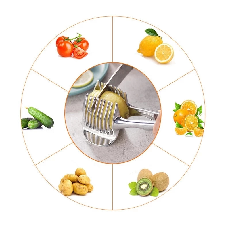Stainless Steel Onion Holder Potato Tomato Slicer Kitchen Gadgets Vegetable Fruit Cutter Accessorie 4