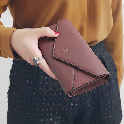 Designer Leather Long Wallet For Women By Aliwood 3 Fold Envelope Clutch With Money Clip And Phone  3