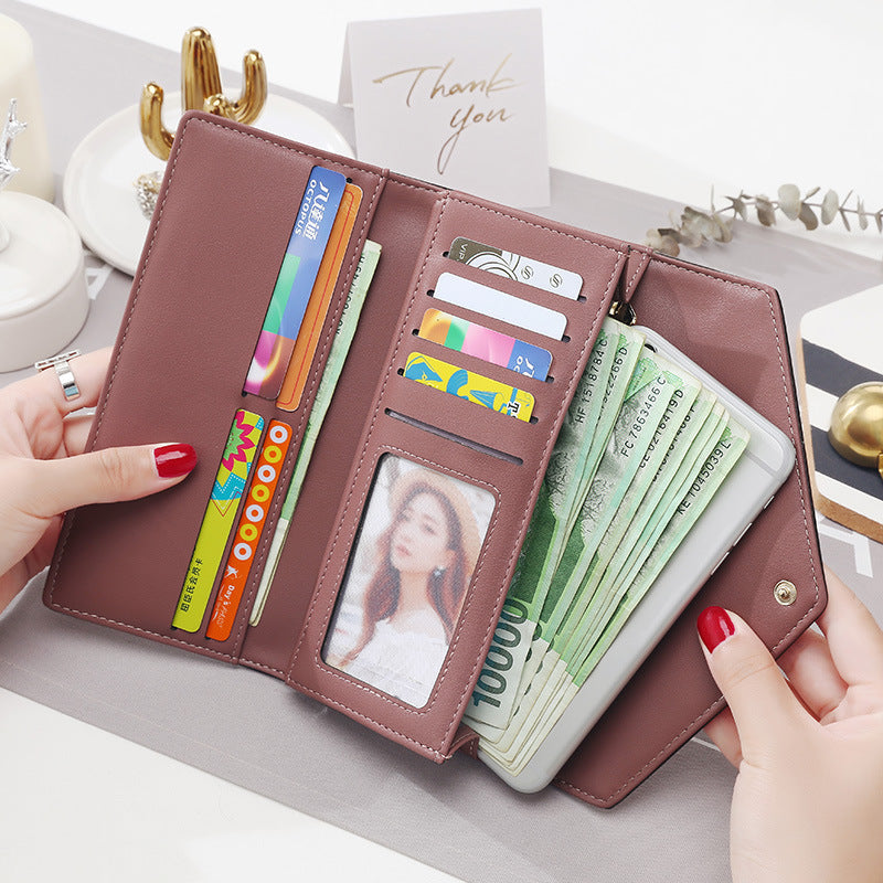 Designer Leather Long Wallet For Women By Aliwood 3 Fold Envelope Clutch With Money Clip And Phone  4