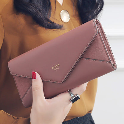 Designer Leather Long Wallet For Women By Aliwood 3 Fold Envelope Clutch With Money Clip And Phone  5
