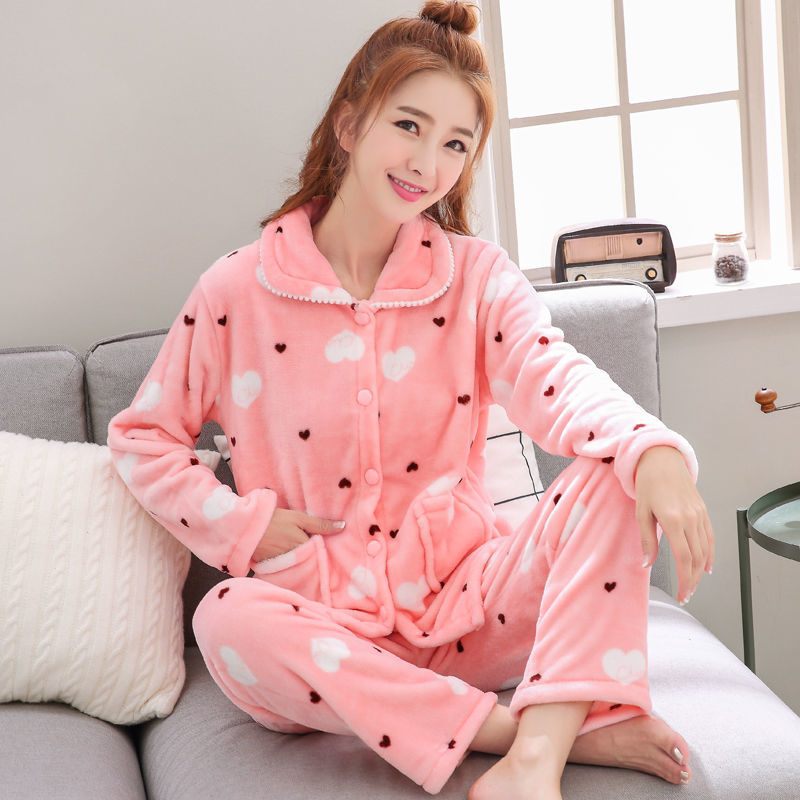 Women Autumn And Winter Warm Pyjamas Home Wear Coral Velvet Pajamas Girls Thickened Padded Flannel  4